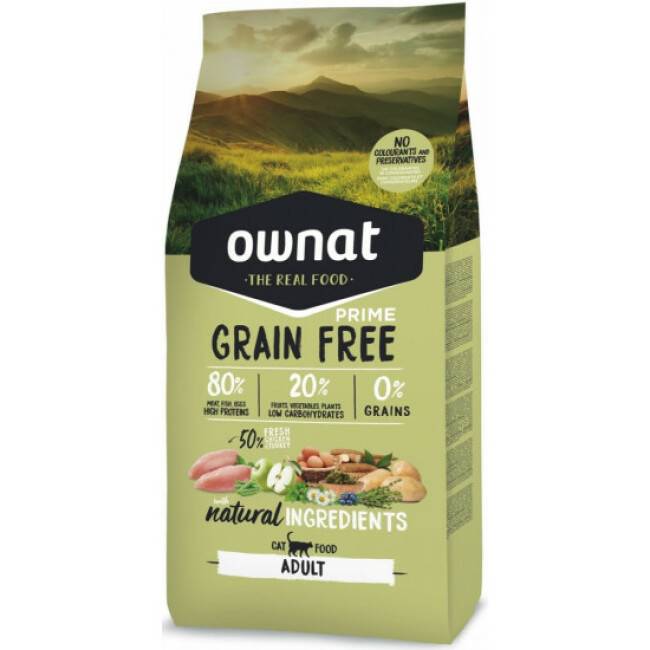 Croquettes Ownat chat adulte Grain Free Prime Adult sans céréales Sac 3 kg