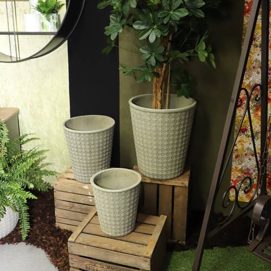 3 Cache-pots grandes tailles plante extérieur béton vert 32-41-50cm Chemin de campagne - Imagen 4