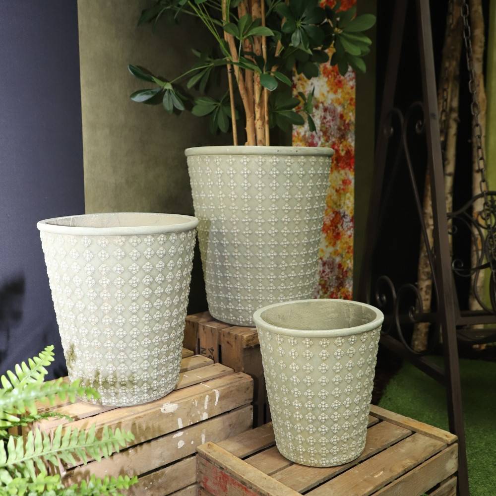3 Cache-pots grandes tailles plante extérieur béton vert 32-41-50cm Chemin de campagne - Imagen 3
