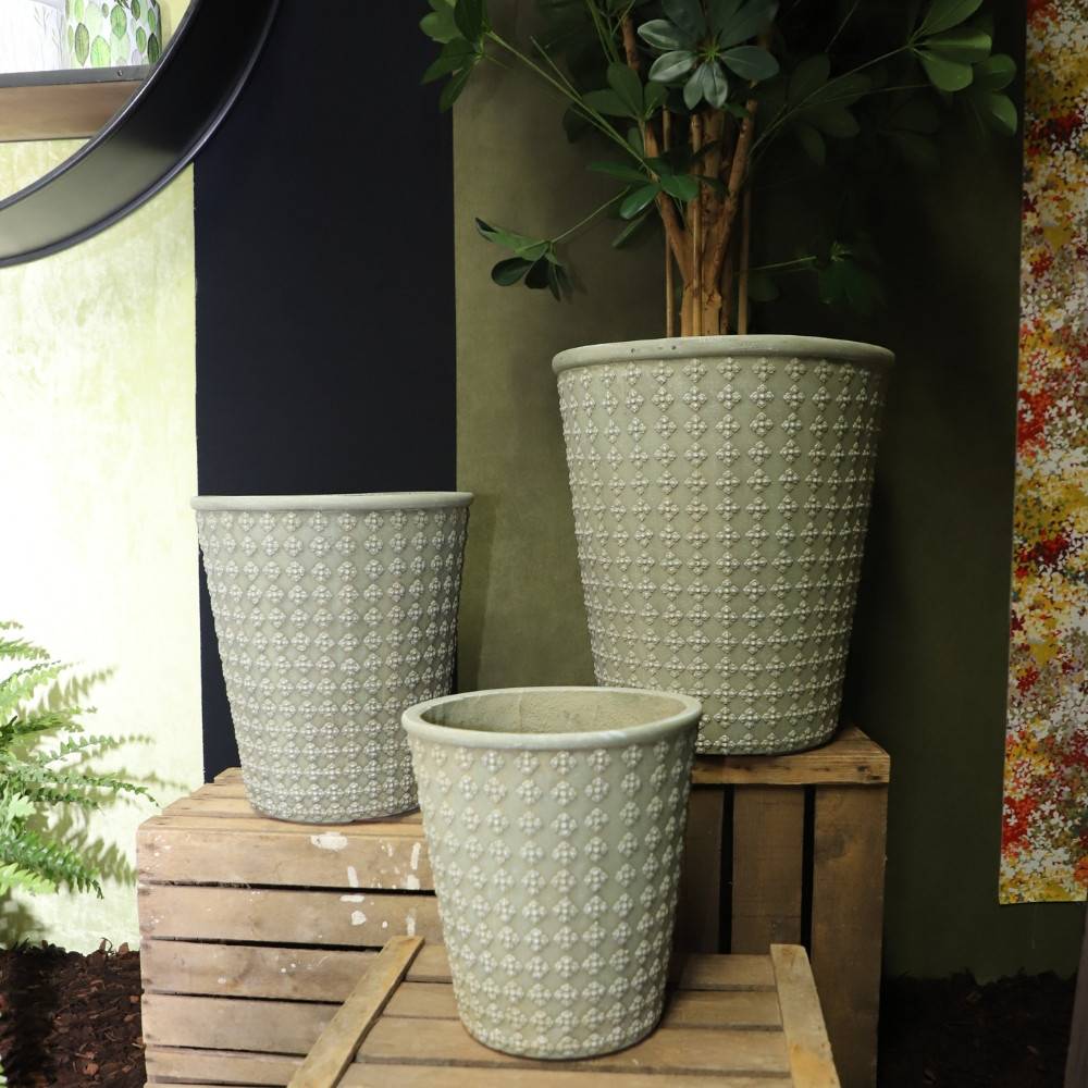 3 Cache-pots grandes tailles plante extérieur béton vert 32-41-50cm Chemin de campagne - Imagen 2