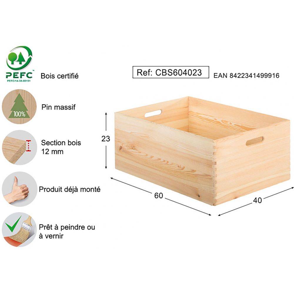 Caisse en bois de rangement 60 x 40 x 23 cm - Imagen 3