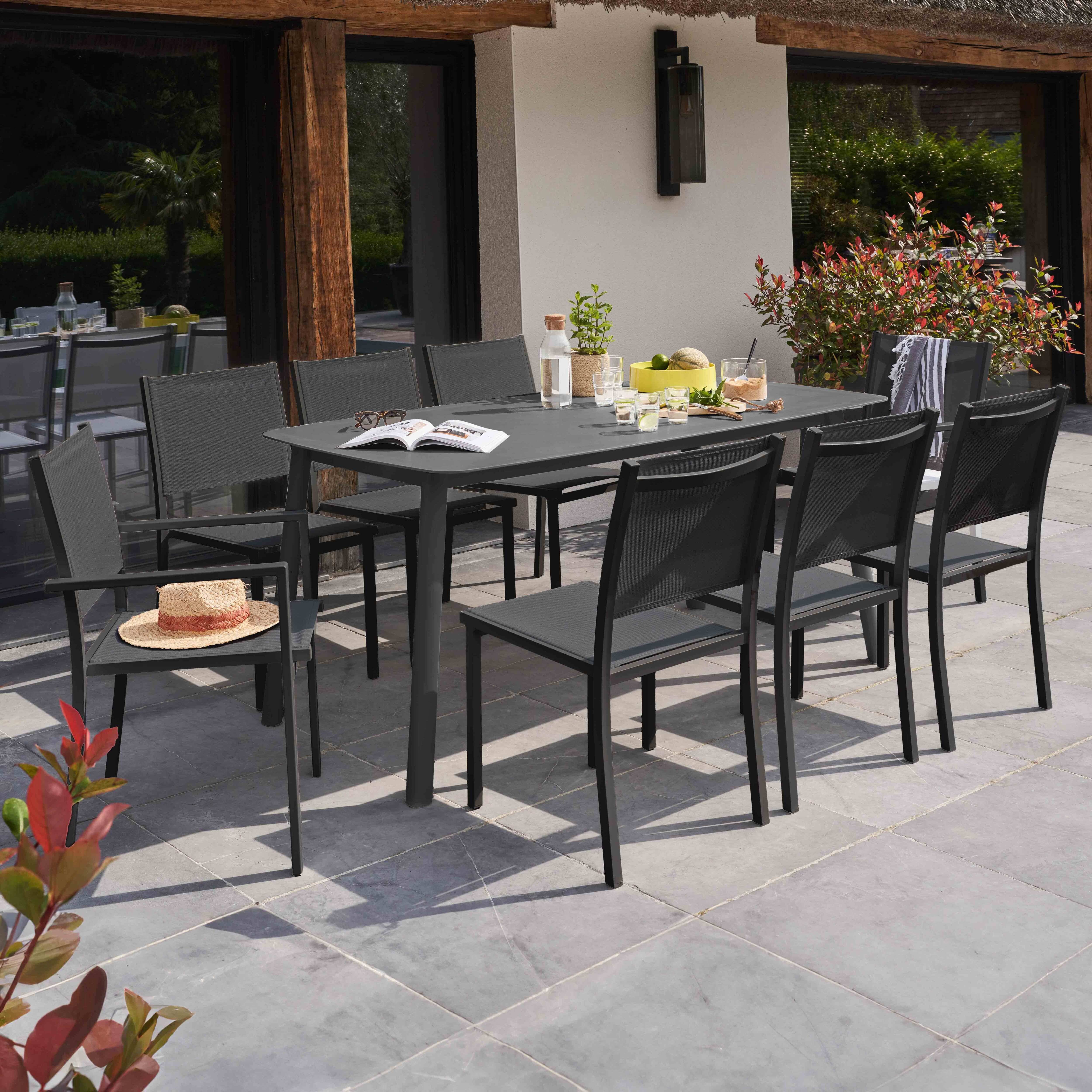 Oviala - Table de terrasse aluminium et pierre, 6 chaises et 2 fauteuils gris Piedra - Oviala - Imagen 2