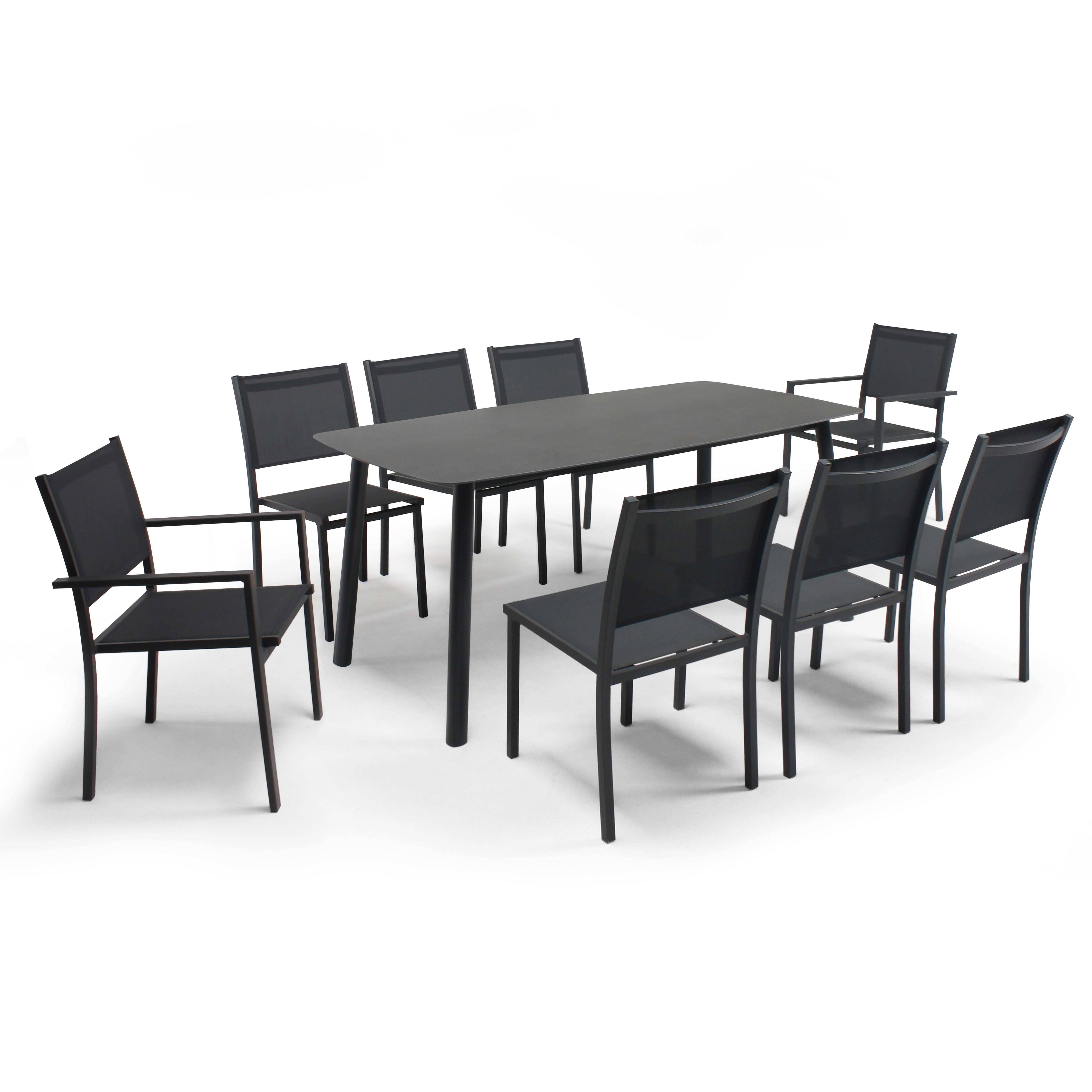 Oviala - Table de terrasse aluminium et pierre, 6 chaises et 2 fauteuils gris Piedra - Oviala - Imagen 1