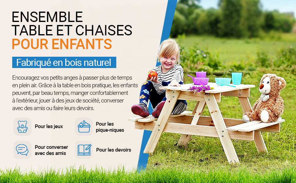 Timbela - Table Enfant en bois 81x60xH50 cm - Table et Chaise Enfant - Pour l'extérieur ou à l'intérieur - 15 mm d’épaisseur - Timbela M012-1 - Imagen 10