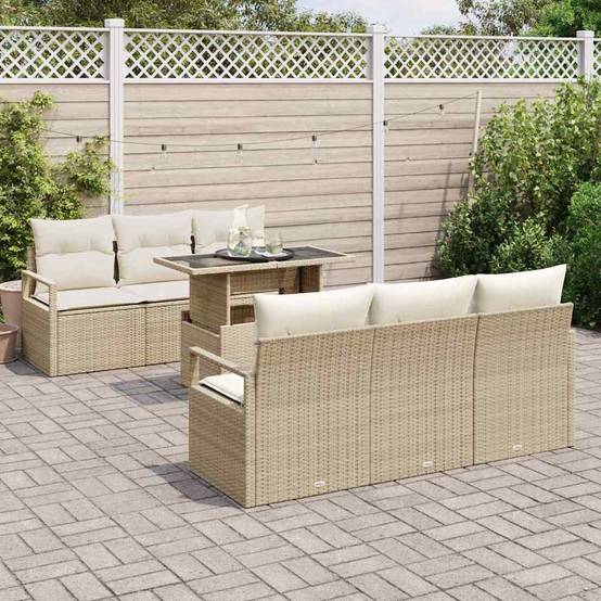 Salon Bas 7 Pièces Résine Tressée Beige Naturel Parfait pour Espace Vert et Moments de Détente – ComfortXL Outdoor Living - Image 3