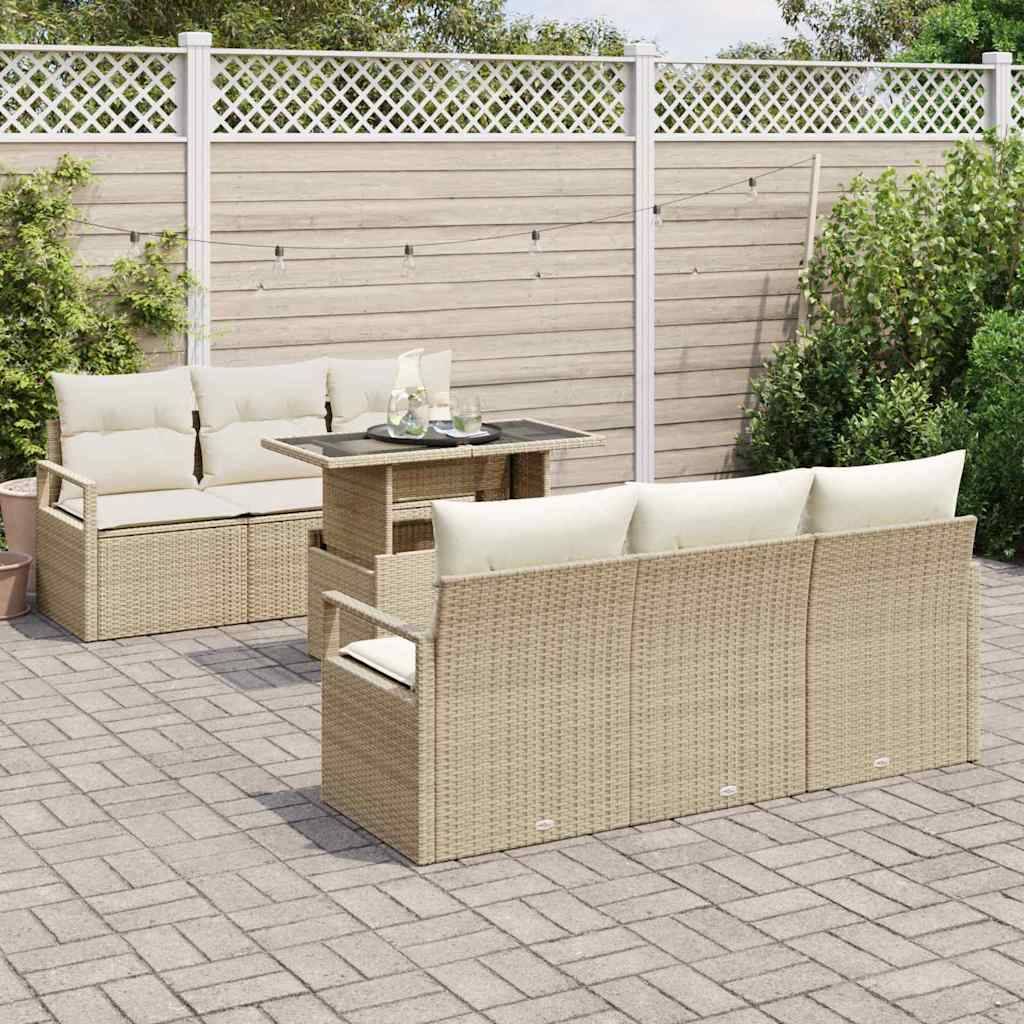 Salon Bas 7 Pièces Résine Tressée Beige Naturel Parfait pour Espace Vert et Moments de Détente – ComfortXL Outdoor Living - Image 3