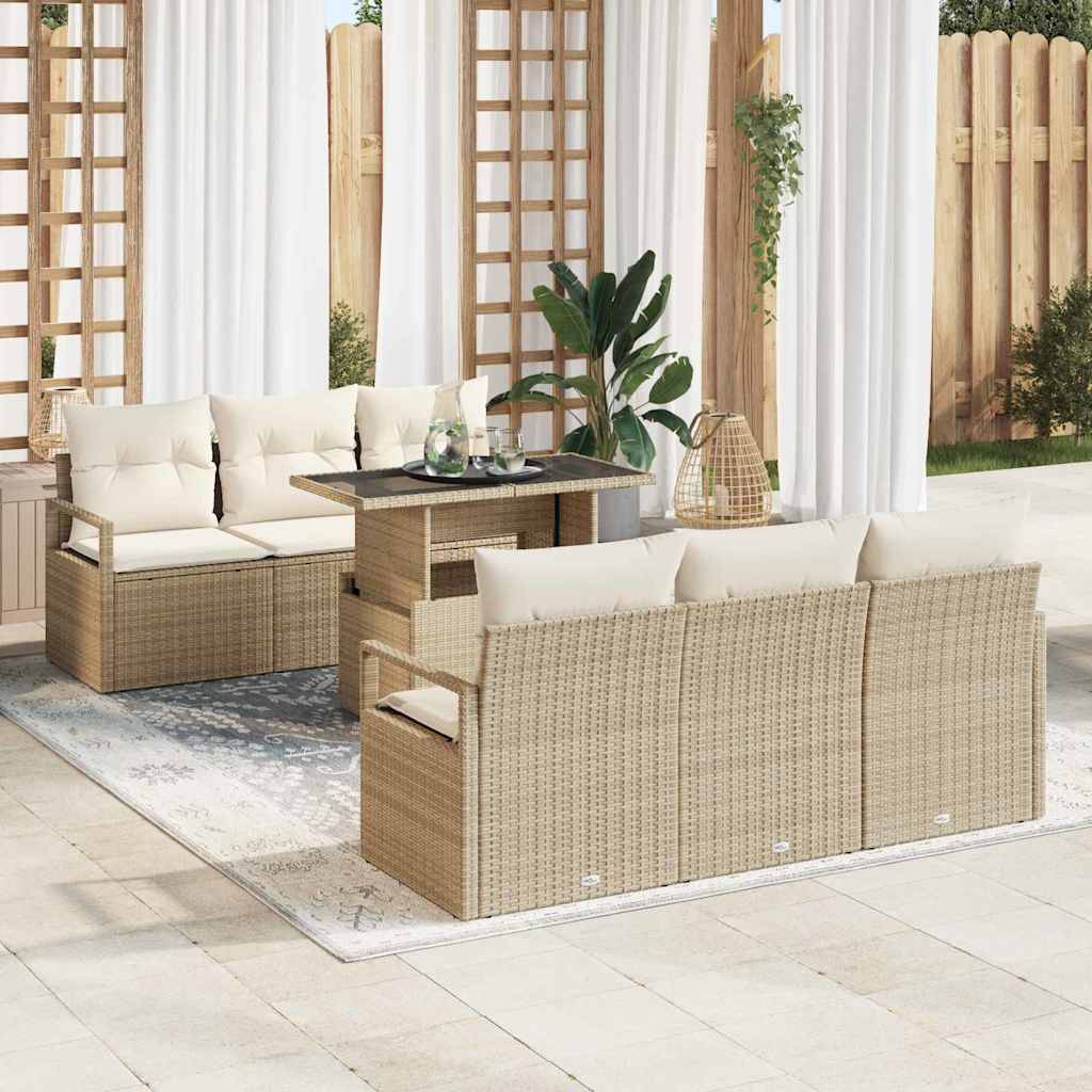 Salon Bas 7 Pièces Résine Tressée Beige Naturel Parfait pour Espace Vert et Moments de Détente – ComfortXL Outdoor Living - Image 1