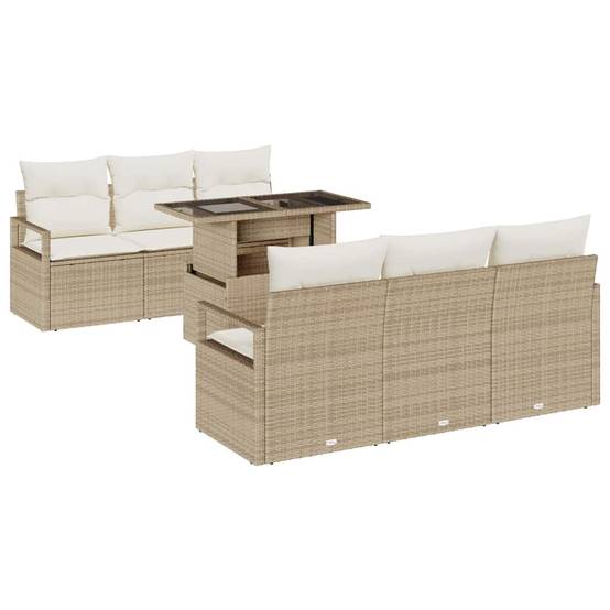 Salon Bas 7 Pièces Résine Tressée Beige Naturel Parfait pour Espace Vert et Moments de Détente – ComfortXL Outdoor Living - Image 2