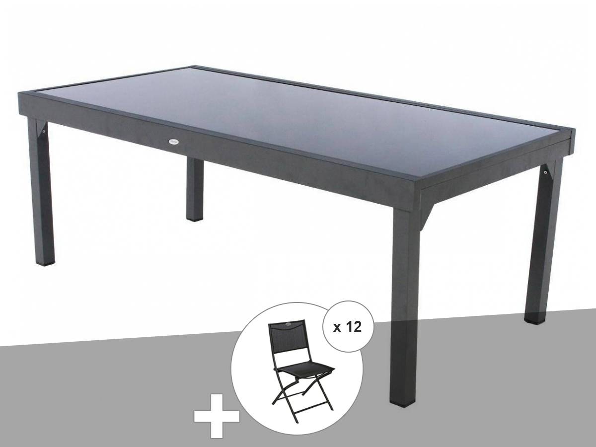 Hesperide - Ensemble repas table extensible rectangulaire en verre Piazza + 12 chaises Modula - Hesperide - Image 1