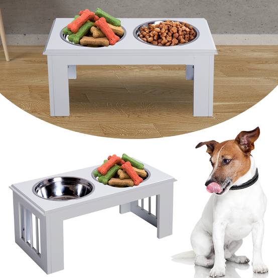 PANGIVO - Support de gamelles pour chien MDF blanc 58.4 x 30.5 x 25.4 cm - PANGIVO - Image 2