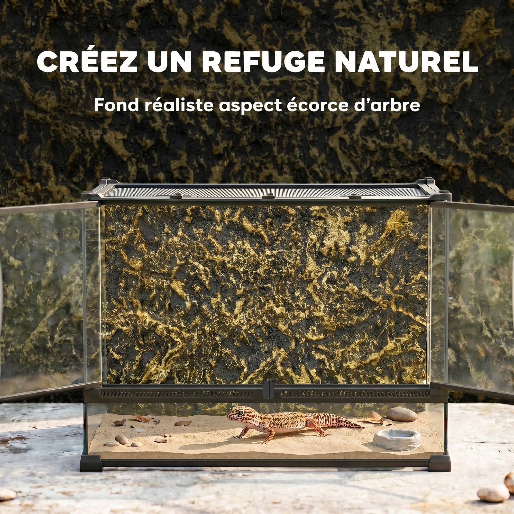 ComfortXL - Terrarium pour reptiles en verre trempé 50 x 30 x 35 cm noir avec fond rocheux ventilation et fermeture sécurisée - Image 5