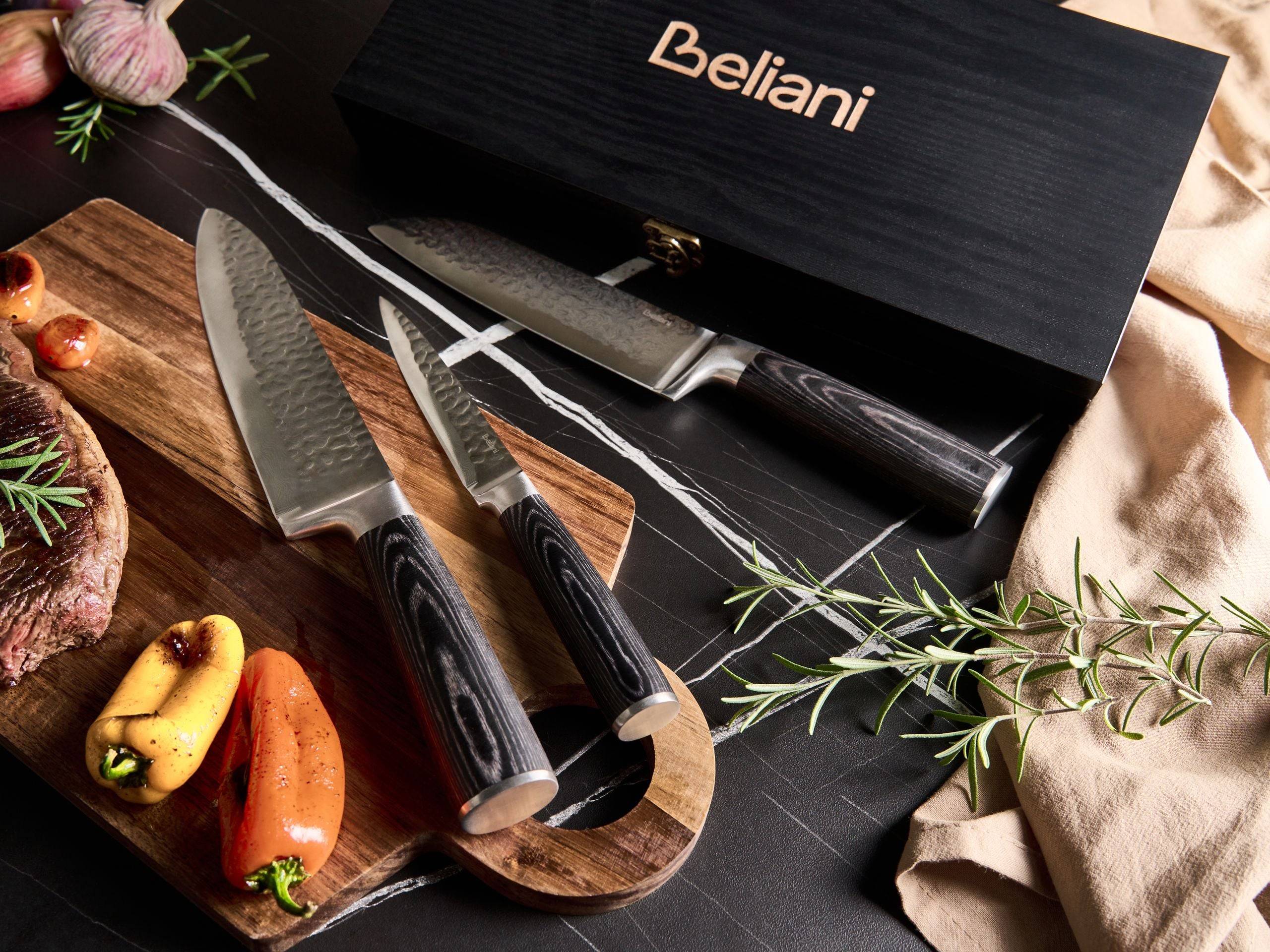 Beliani - Ensemble de couteaux de cuisine Acier inox Noir KASHIWA - 17x37x5- Beliani - Image 1