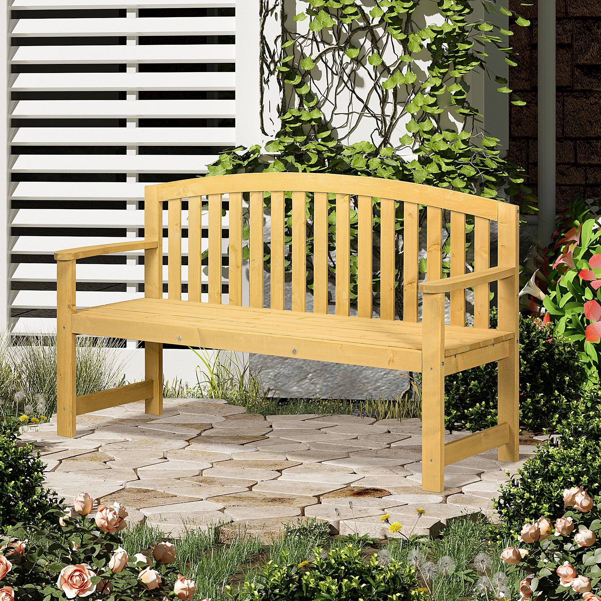 Banc de jardin 2 places en bois résistant aux UV, capacité 240 kg, 140 x 50 x 85 cm, Orange, meuble extérieur durable - Image 2