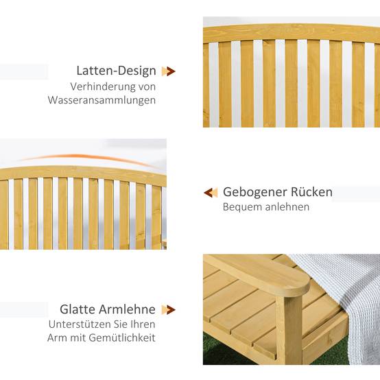 Banc de jardin 2 places en bois résistant aux UV, capacité 240 kg, 140 x 50 x 85 cm, Orange, meuble extérieur durable - Image 6