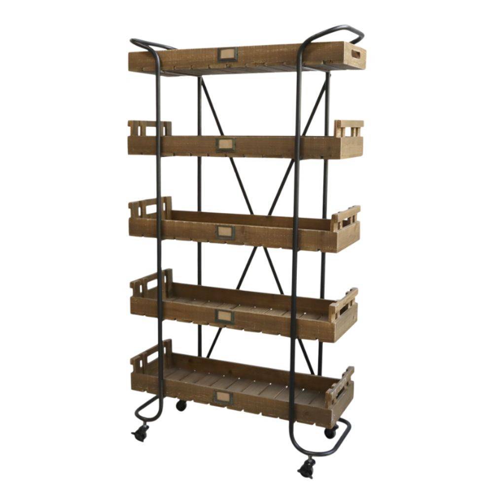 Chemin De Campagne - Meuble étagères pour cuisine roulettes bois marron fer noir 156.5cm Chemin de campagne - Imagen 1