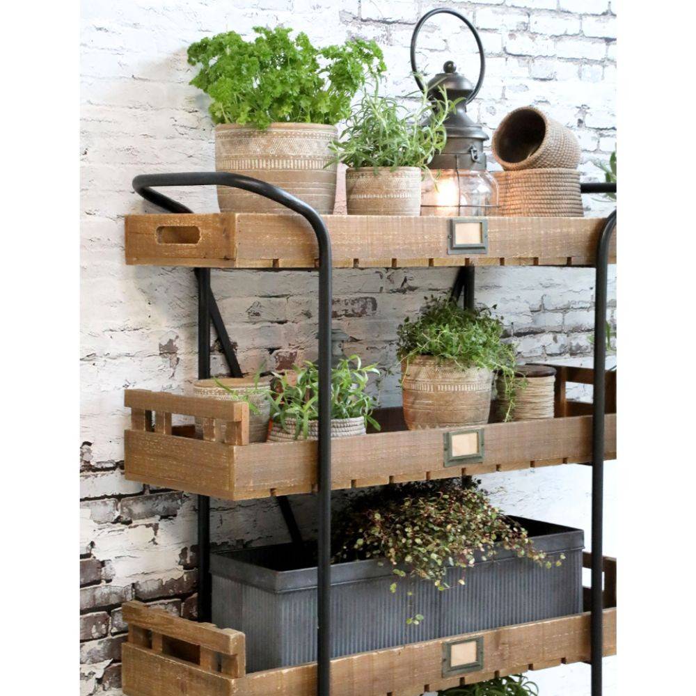 Chemin De Campagne - Meuble étagères pour cuisine roulettes bois marron fer noir 156.5cm Chemin de campagne - Imagen 3