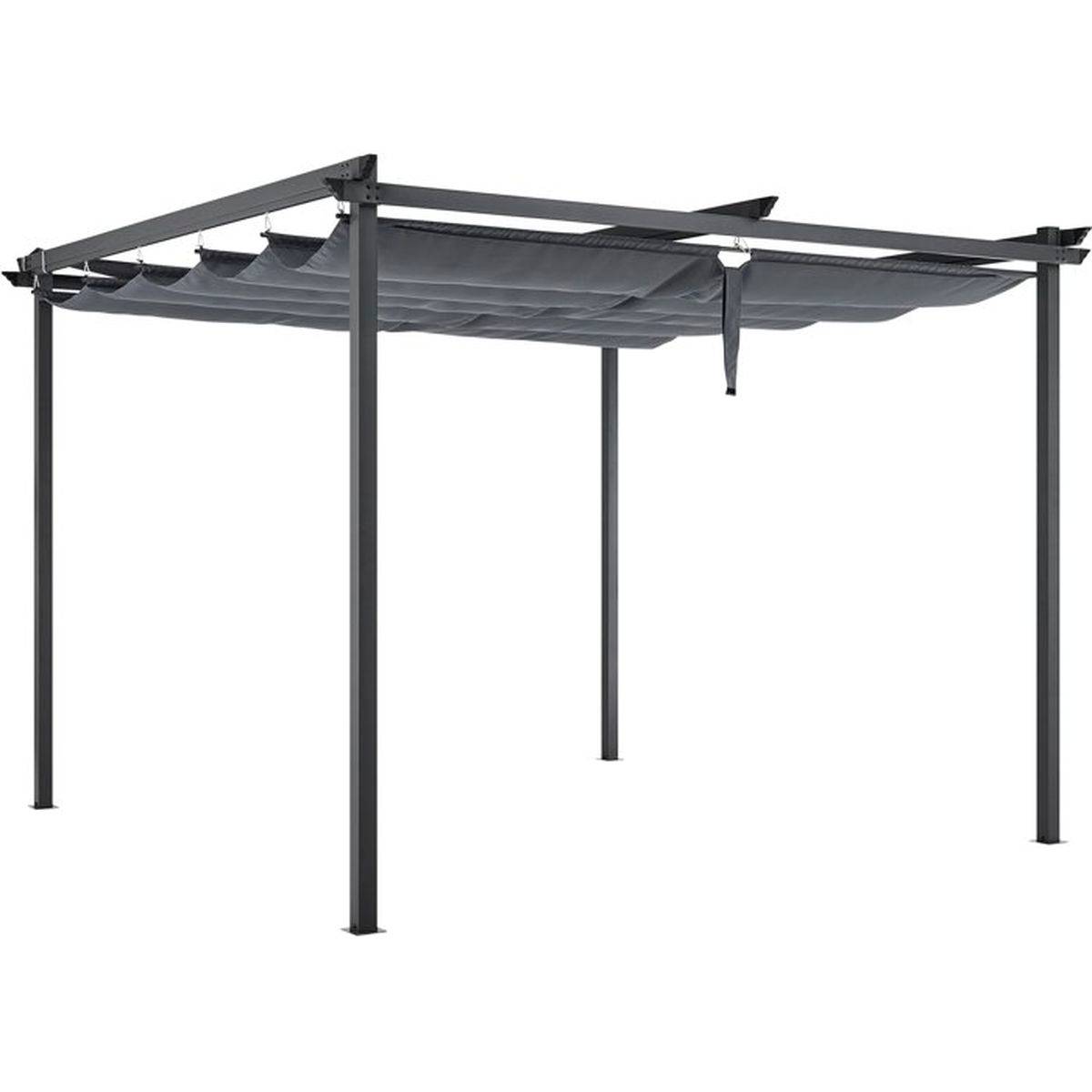 No name  - Tonnelle autoportante toit rétractable 3 x 3 m cadre acier traité anti-corrosion gris anthracite - NO NAME