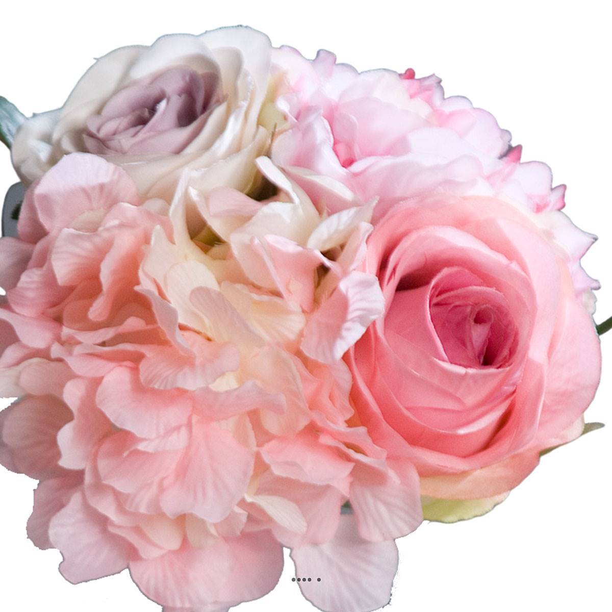Bouquet de Roses et Hortensias artificielles Rose 4 têtes D 20 cm - couleur: Rose pâle - Image 3