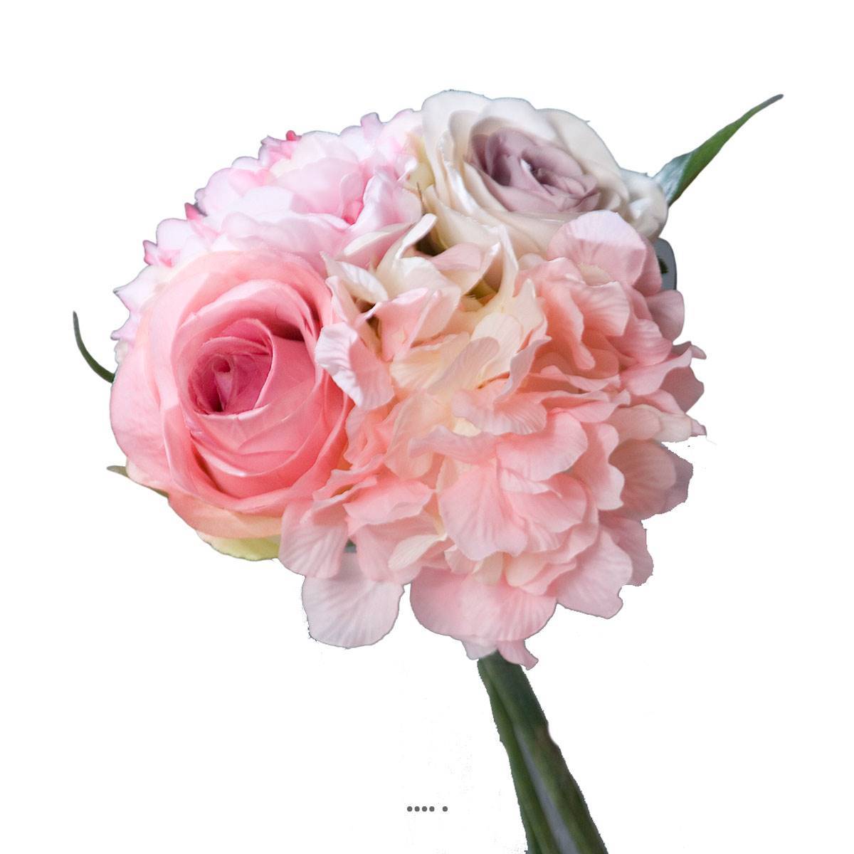 Bouquet de Roses et Hortensias artificielles Rose 4 têtes D 20 cm - couleur: Rose pâle - Image 2