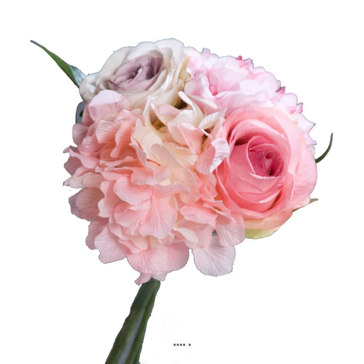 Bouquet de Roses et Hortensias artificielles Rose 4 têtes D 20 cm - couleur: Rose pâle - Image 1