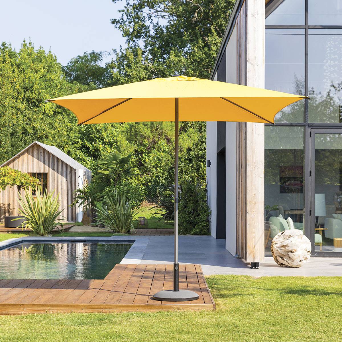Hesperide - Parasol droit carré "Soya" jaune moutarde D2,5x2,5m en acier Hespéride - Imagen 1