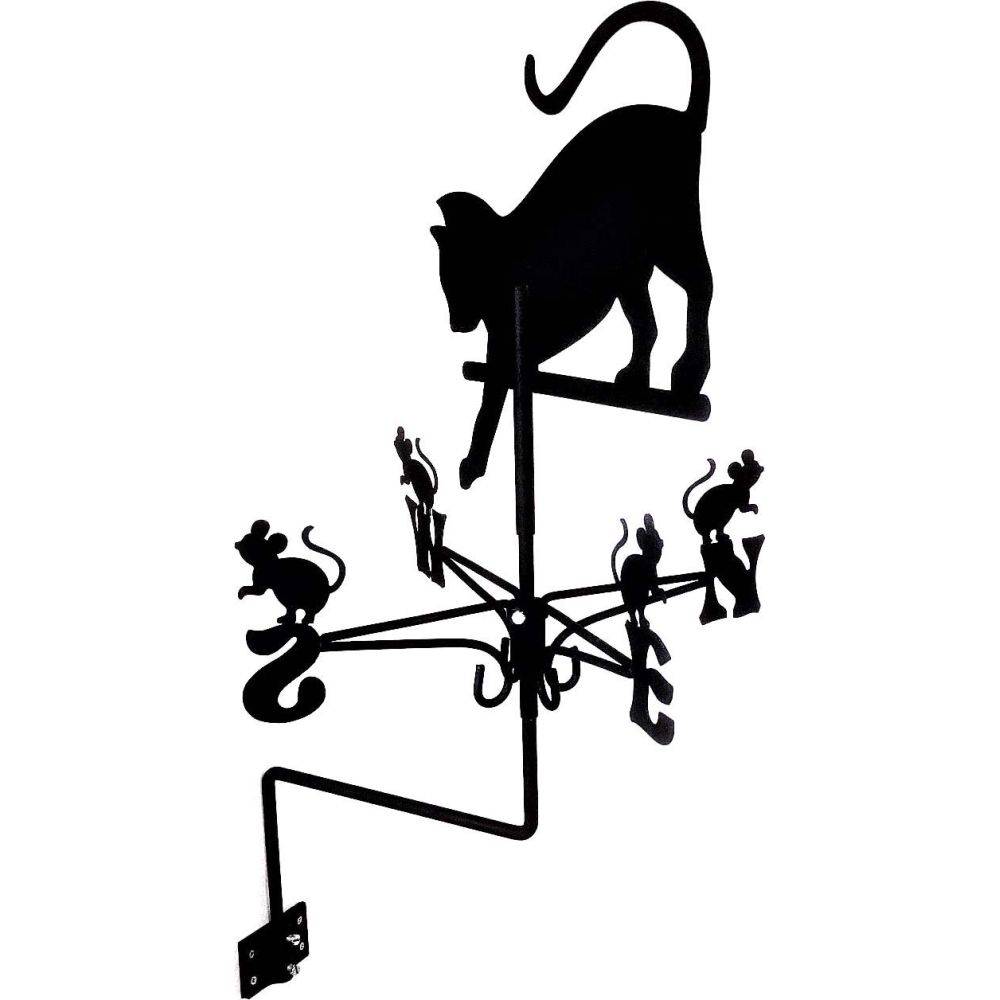 Fenceart - Girouette en acier noir Chat qui chassent des souris - Imagen 2