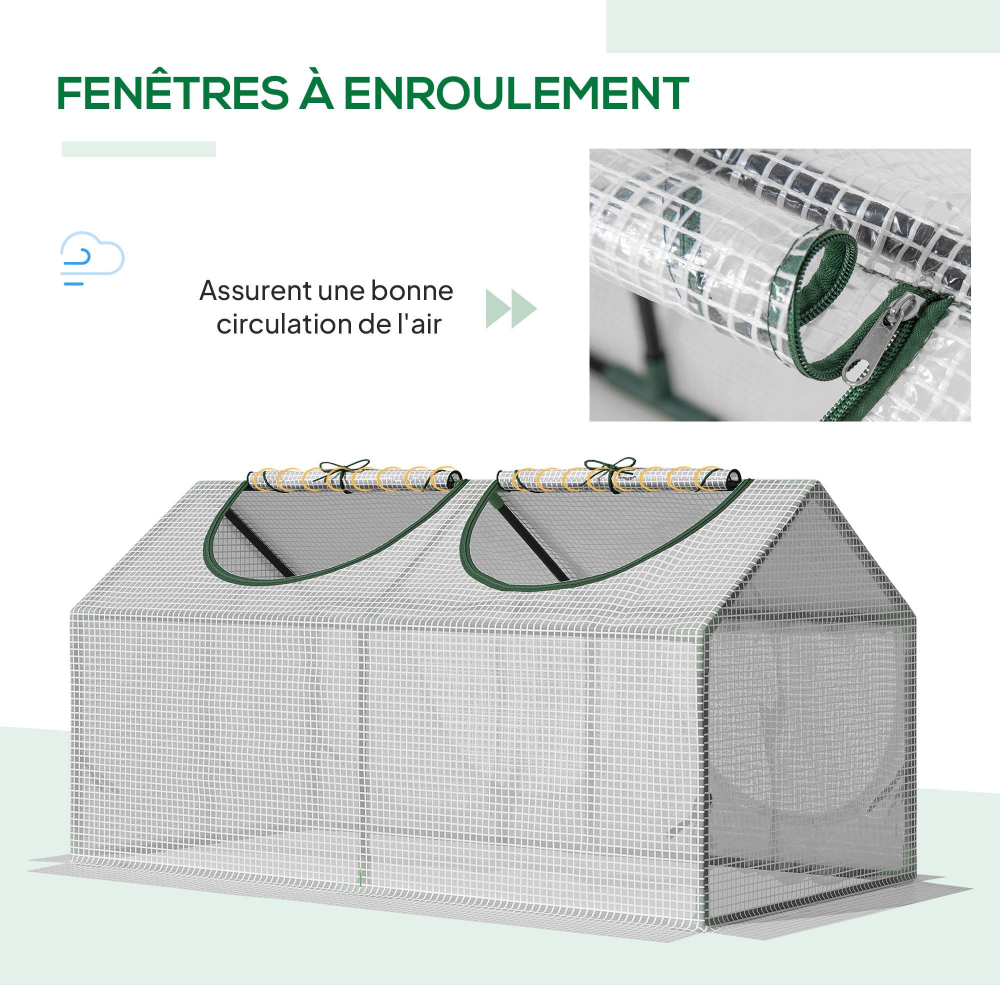 Outsunny - Mini serre de jardin 120x60x60cm 2 fenêtres zippées/enroulables couverture plastique cadre acier blanc - Outsunny - Image 6