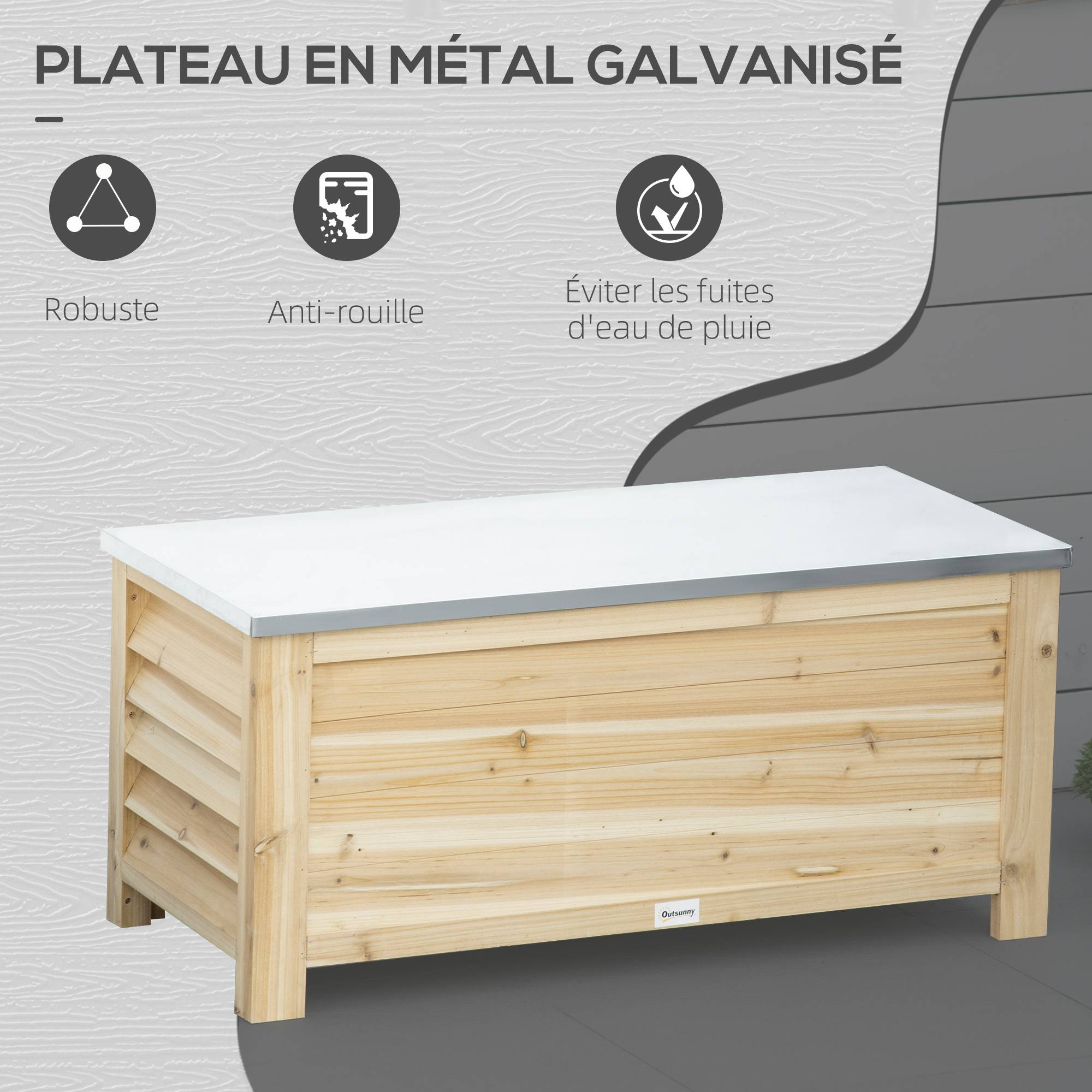 Outsunny - Banc coffre de jardin 2 en 1 - dim. 110L x 50l x 50H cm - charge max. 120 Kg - bois sapin pré-huilé acier galvanisé - Outsunny - Image 6