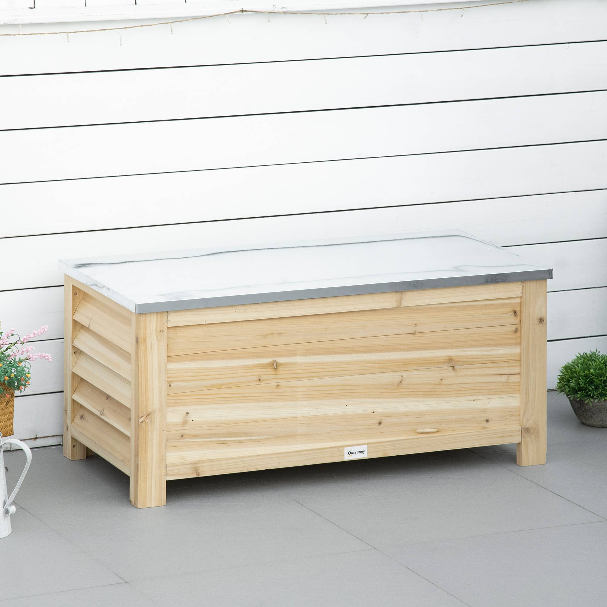 Outsunny - Banc coffre de jardin 2 en 1 - dim. 110L x 50l x 50H cm - charge max. 120 Kg - bois sapin pré-huilé acier galvanisé - Outsunny - Image 2