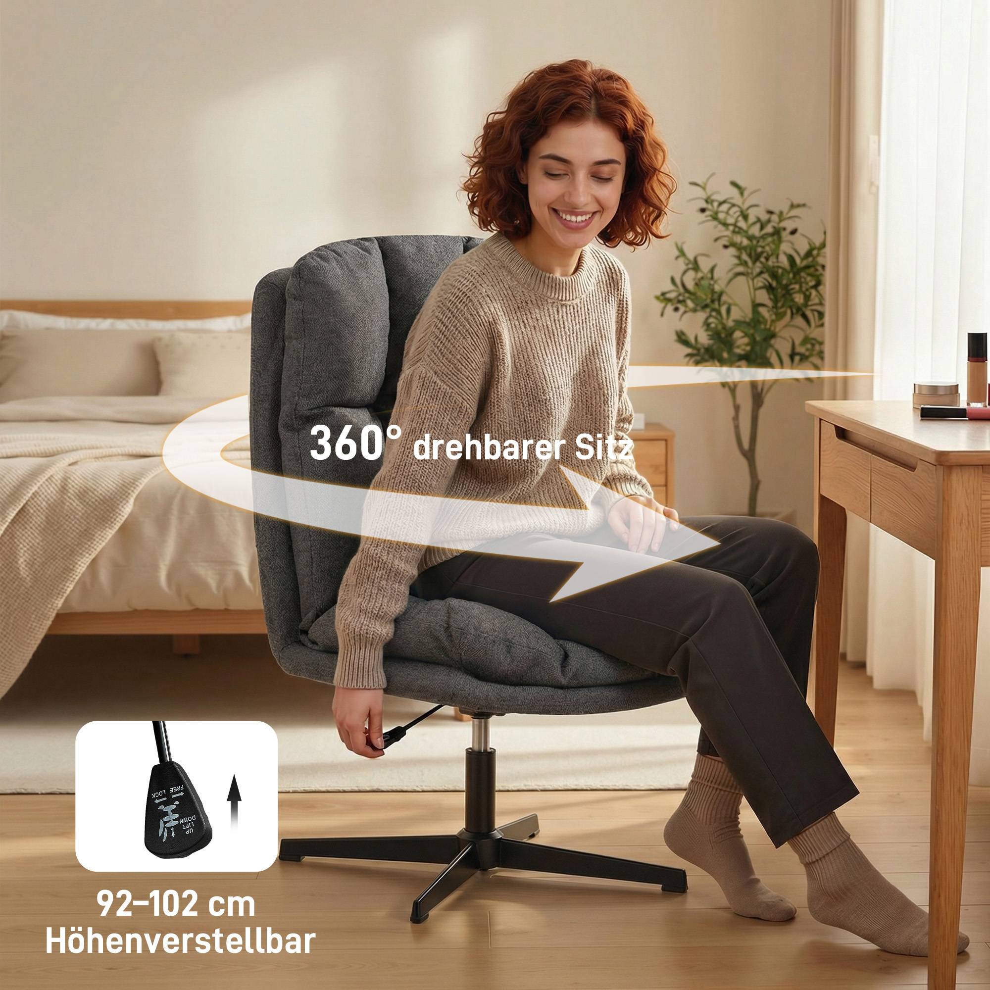 Fauteuil pivotant d'appoint, fauteuil de lecture en tissu aspect lin sans accoudoirs, avec une assise large et des pieds en métal, gris foncé - Image 8