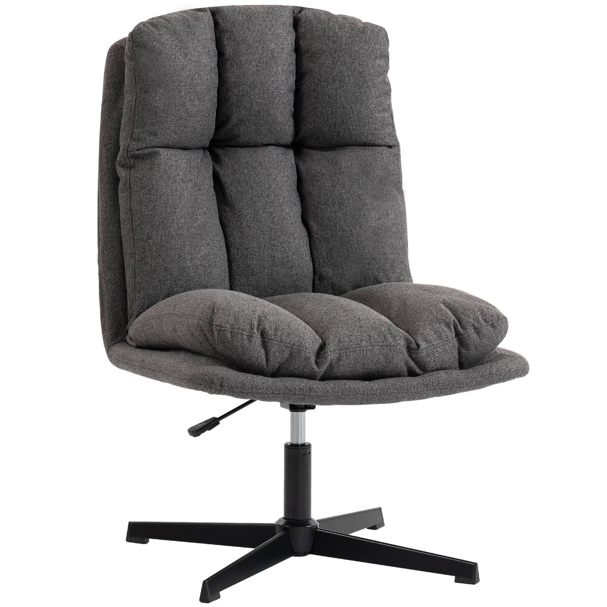 Fauteuil pivotant d'appoint, fauteuil de lecture en tissu aspect lin sans accoudoirs, avec une assise large et des pieds en métal, gris foncé - Image 1