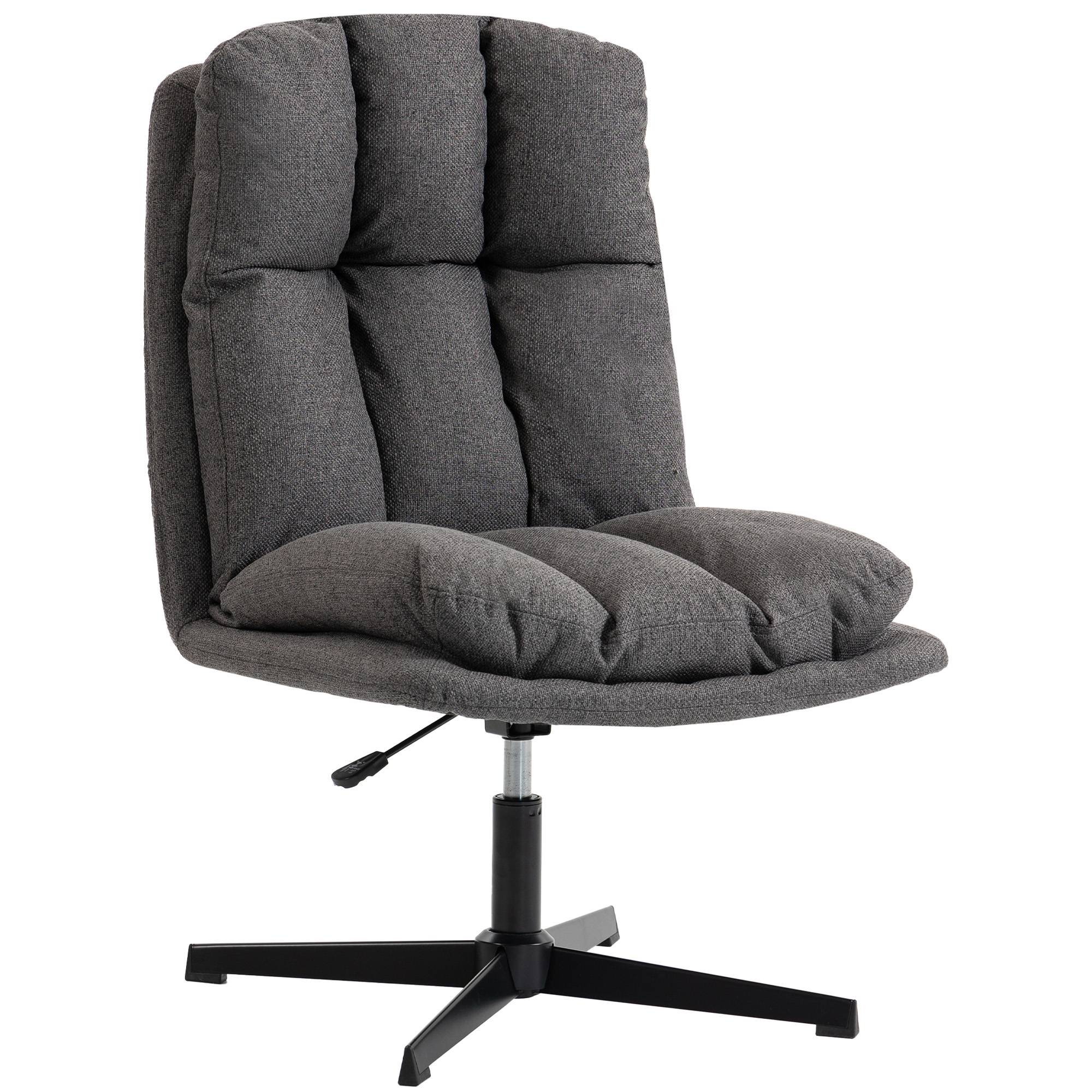 Fauteuil pivotant d'appoint, fauteuil de lecture en tissu aspect lin sans accoudoirs, avec une assise large et des pieds en métal, gris foncé - Image 2