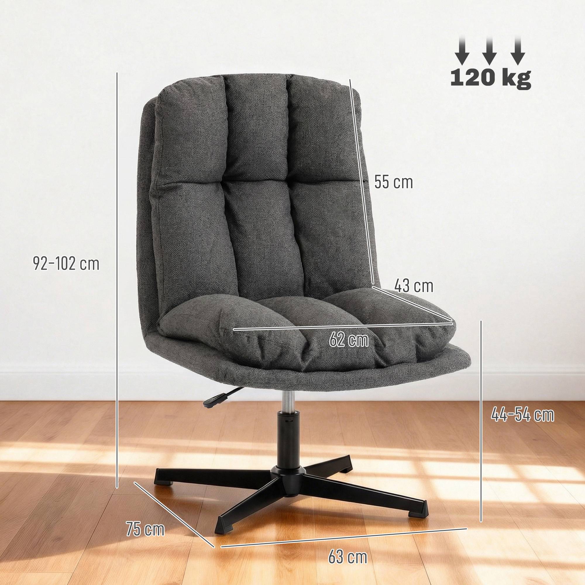Fauteuil pivotant d'appoint, fauteuil de lecture en tissu aspect lin sans accoudoirs, avec une assise large et des pieds en métal, gris foncé - Image 5