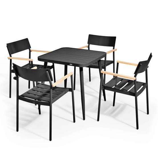 Oviala - Ensemble table de jardin et 4 fauteuils en aluminium/bois noir Bristol - Oviala - Imagen 1