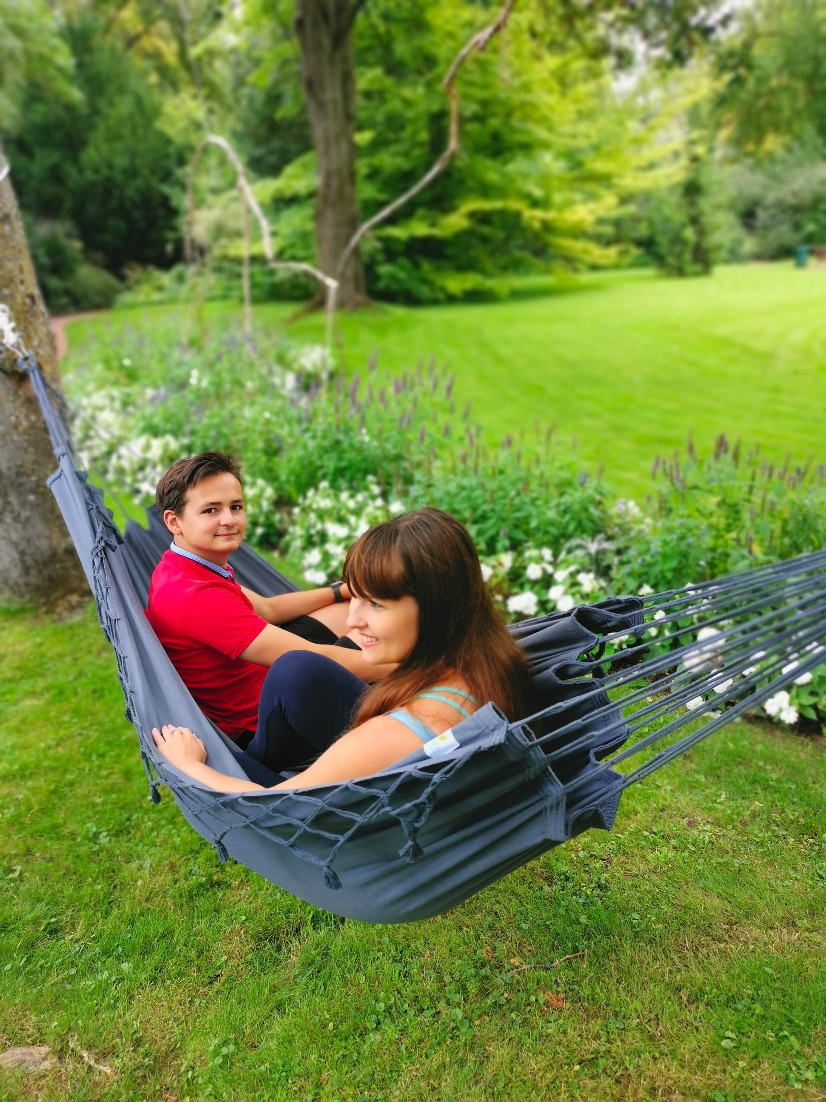 Jobek - Hamac Traditionnel KOCON 340x140 cm en Polypropylène Anthracite à Franges JOBEK - Imagen 5