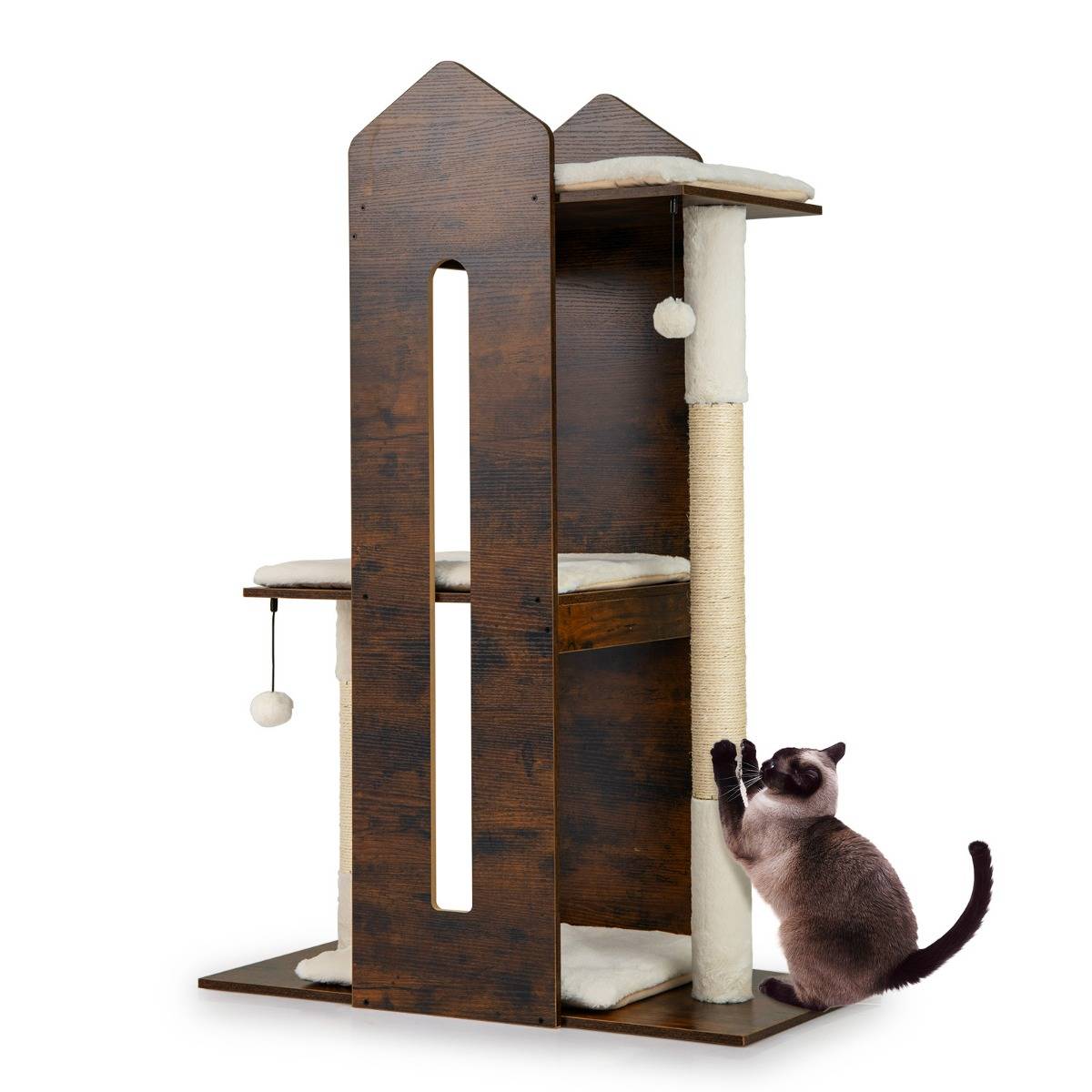 Arbre à Chat 120CM pour Chatons avec Griffoirs en Sisal Balles Suspendues Coussins en Peluche - Image 1