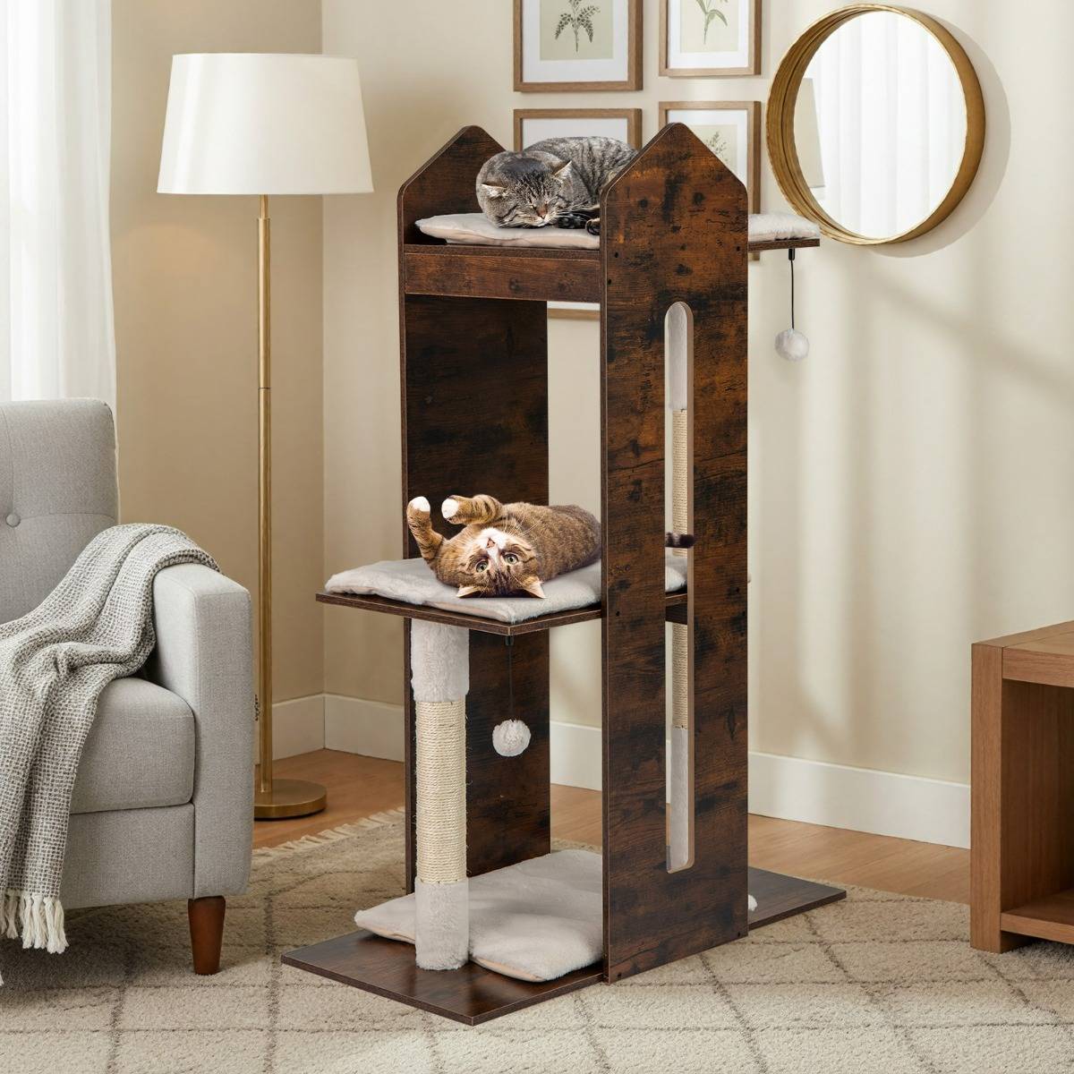 Arbre à Chat 120CM pour Chatons avec Griffoirs en Sisal Balles Suspendues Coussins en Peluche - Image 2
