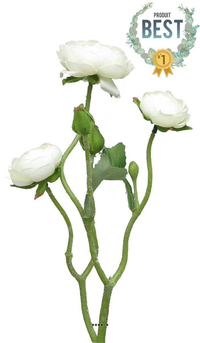 Artificielles - Renoncule factice en tige 2 ramures 3 grandes têtes H48cm Crème - BEST - couleur: Crème - Imagen 1