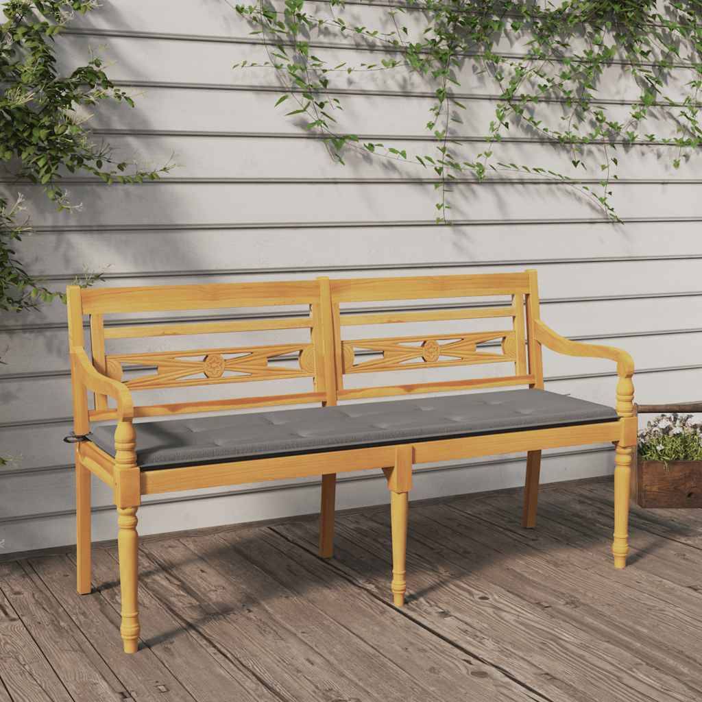 Banc de jardin | Banc Batavia avec coussin gris 150 cm Bois de teck massif Maison Chic - Image 2
