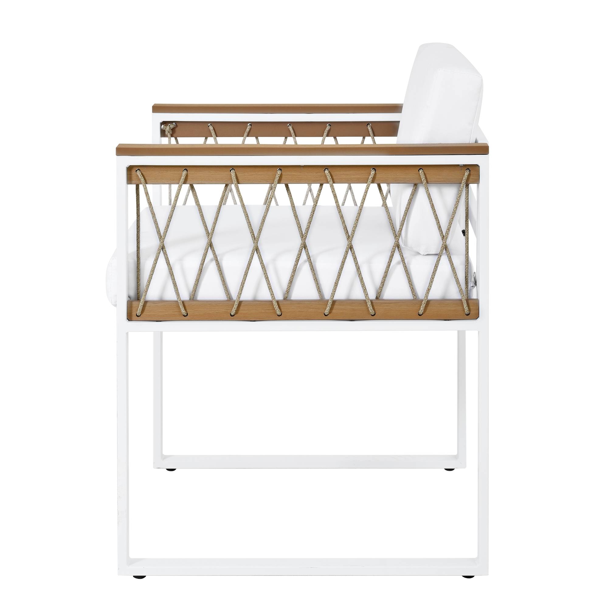 Salon de Jardin avec 1 Table 4 Fauteuils et 2 Repose-pieds pour 6 personnes Tissu Naturel Blanc - Image 7