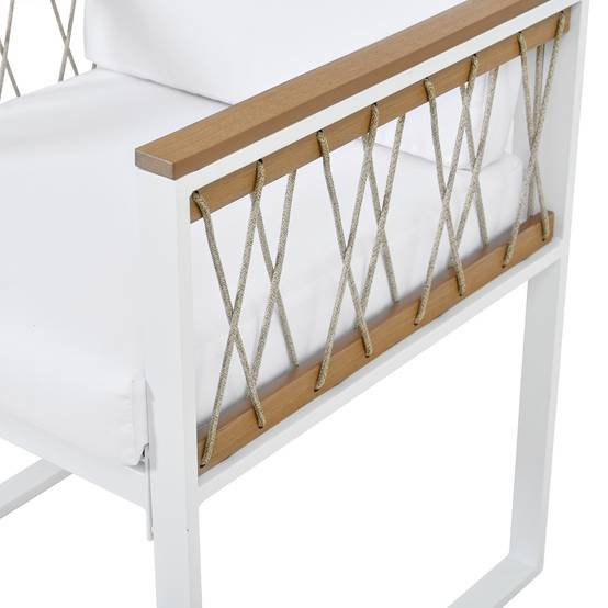 Salon de Jardin avec 1 Table 4 Fauteuils et 2 Repose-pieds pour 6 personnes Tissu Naturel Blanc - Image 9