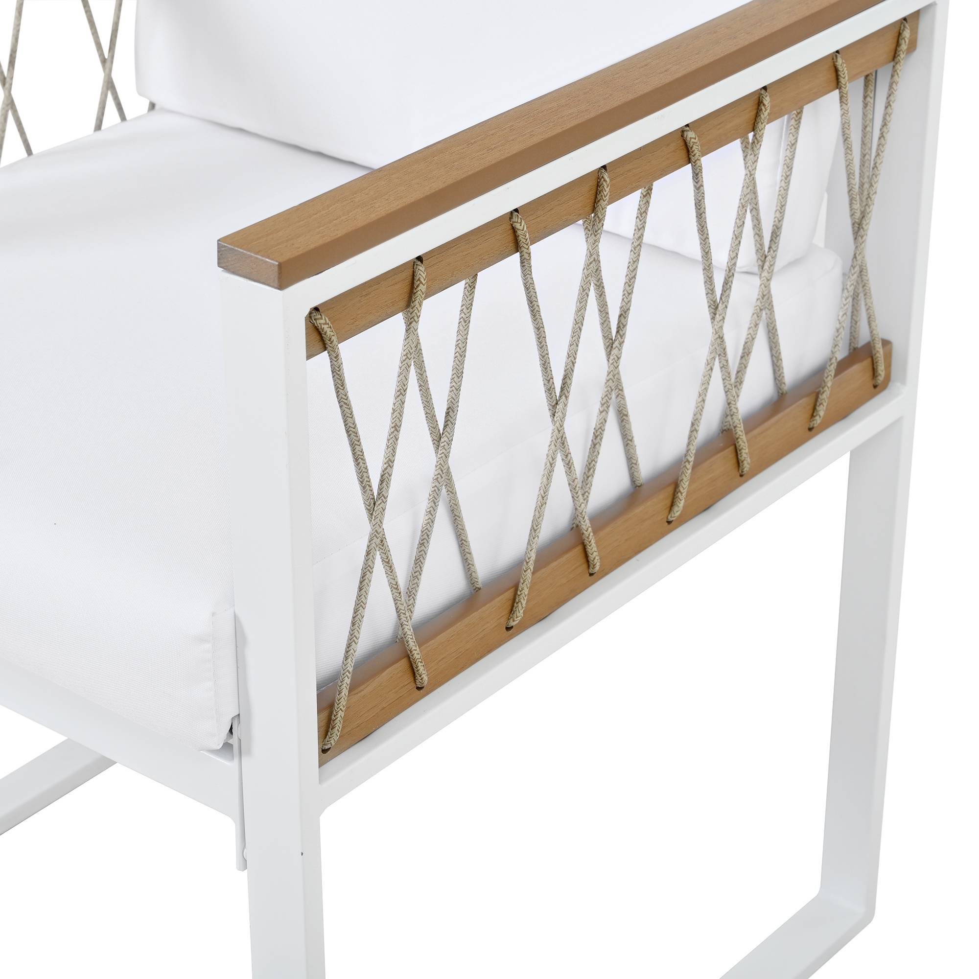 Salon de Jardin avec 1 Table 4 Fauteuils et 2 Repose-pieds pour 6 personnes Tissu Naturel Blanc - Image 9