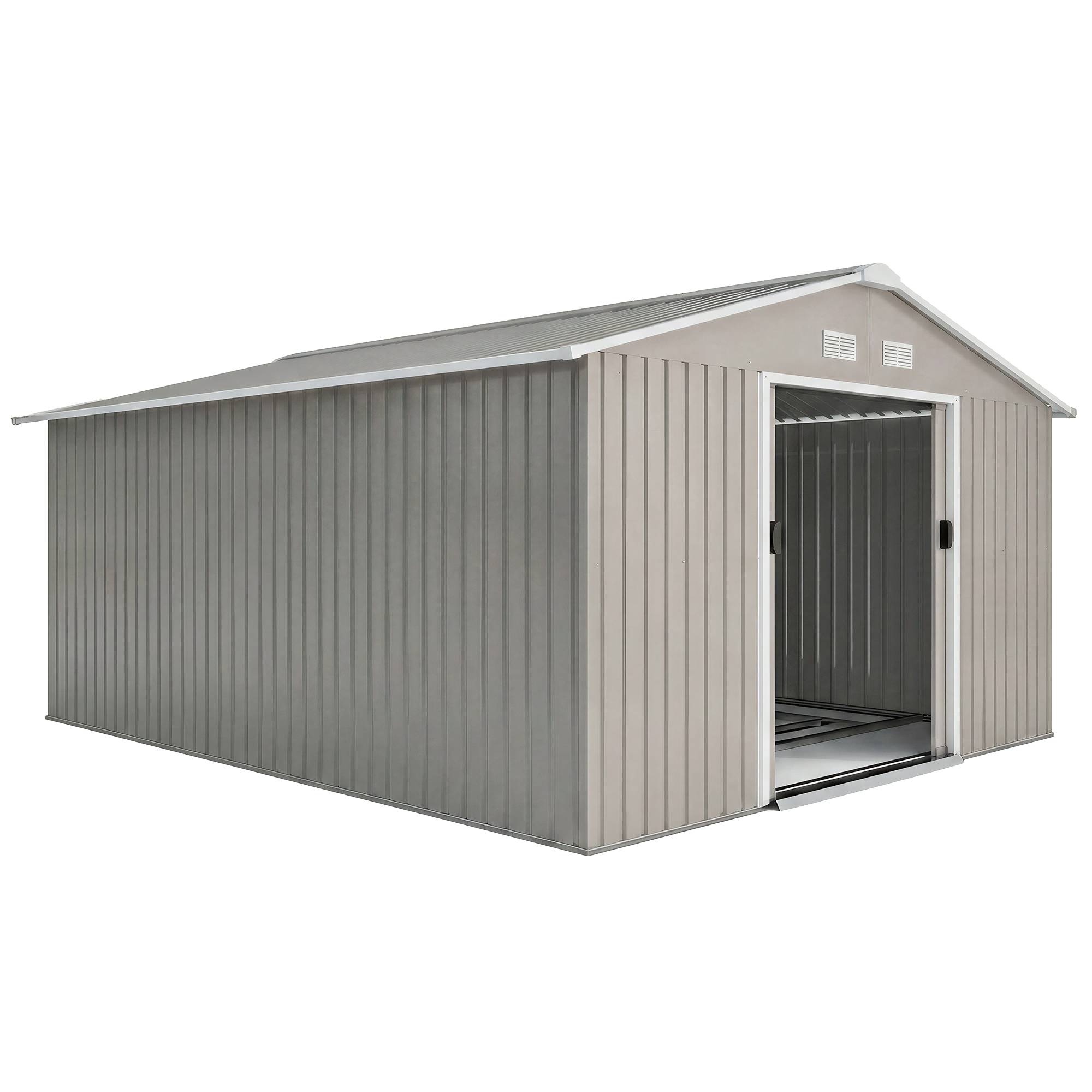 Abri de jardin étanche pour outils de jardin, avec fenêtres d'aération, portes coulissantes, en acier, gris clair - Image 1