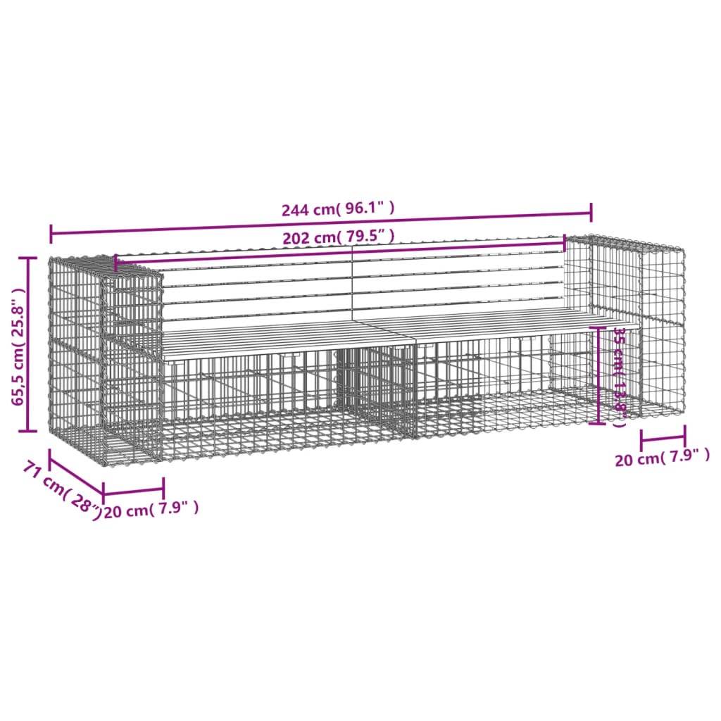 Maison Chic - Banc de jardin - Banc d'extérieur - Banquette design gabion 244x71x65,5 cm bois massif de pin - Imagen 7