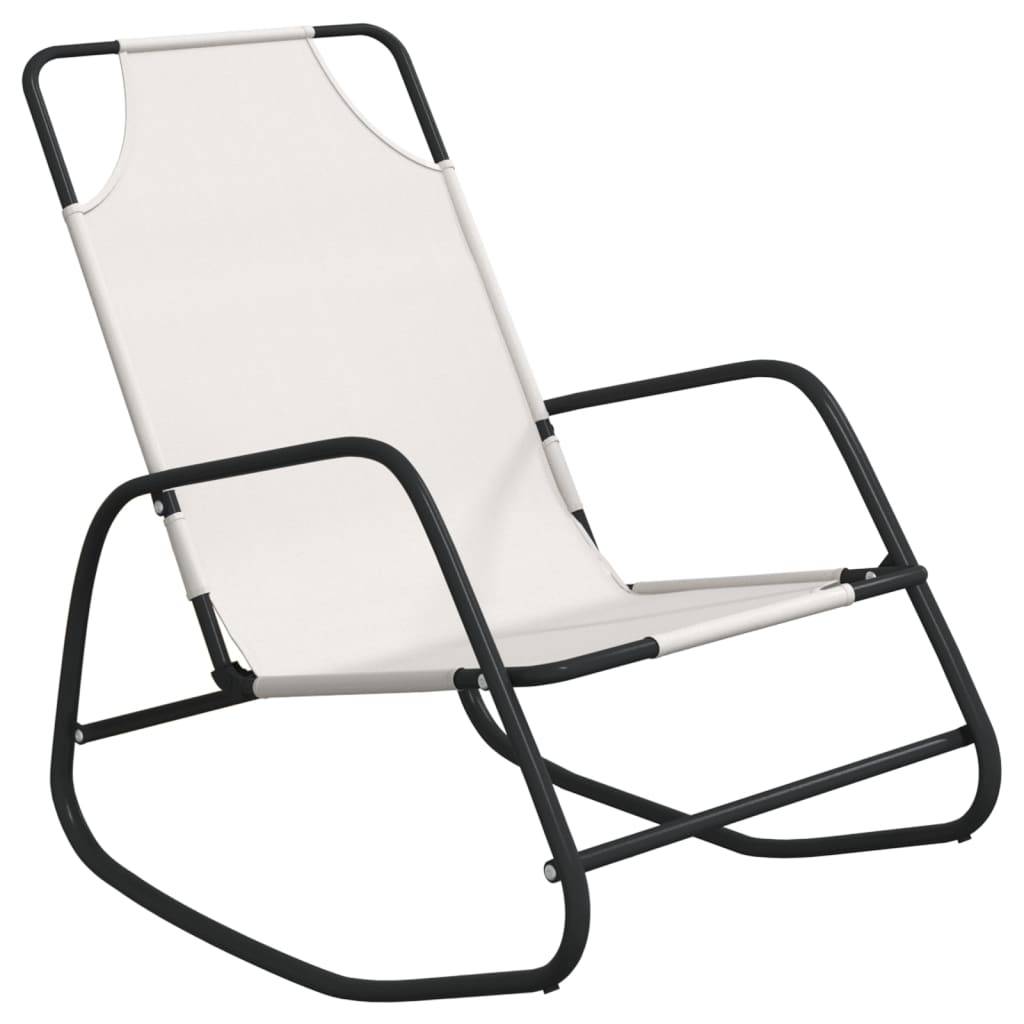 Helloshop26 - Transat chaise longue bain de soleil lit de jardin terrasse meuble d'extérieur à bascule acier et textilène crème - Imagen 1