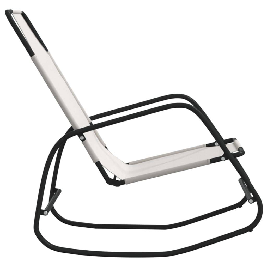 Helloshop26 - Transat chaise longue bain de soleil lit de jardin terrasse meuble d'extérieur à bascule acier et textilène crème - Imagen 3