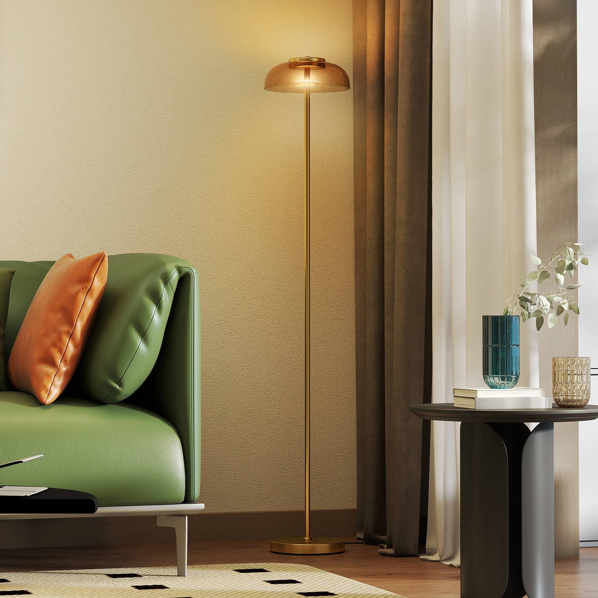 Lampadaire LED pour salon, éclairage blanc chaud 3000 K, interrupteur au pied, 25 x 25 x 134 cm, laiton - Image 8
