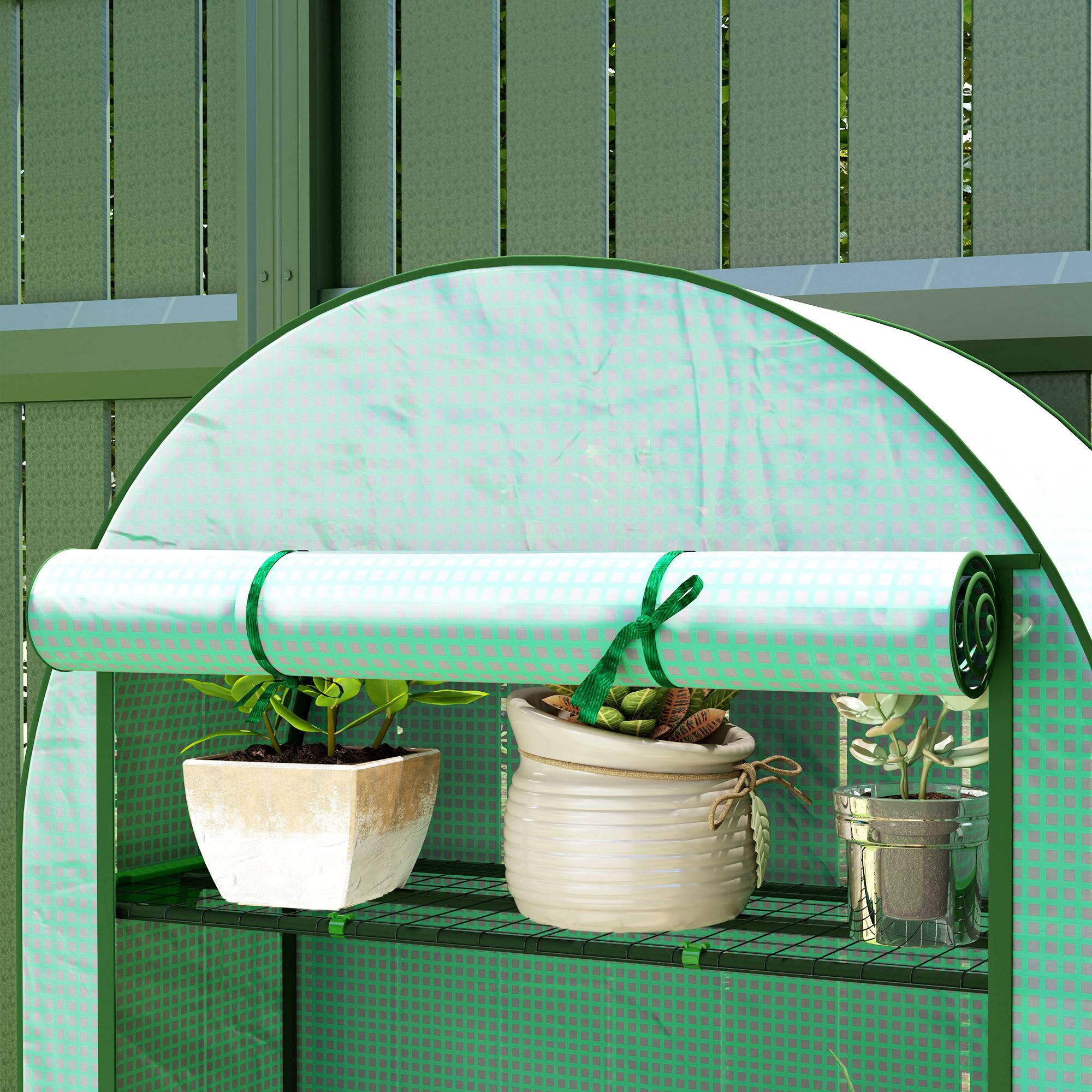 Serre de jardin serre de balcon avec étagères à 4 niveaux, bâche en PE pour légumes, plantes,105 x 45 x 160 cm, vert - Image 10