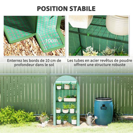 Serre de jardin serre de balcon avec étagères à 4 niveaux, bâche en PE pour légumes, plantes,105 x 45 x 160 cm, vert - Image 9