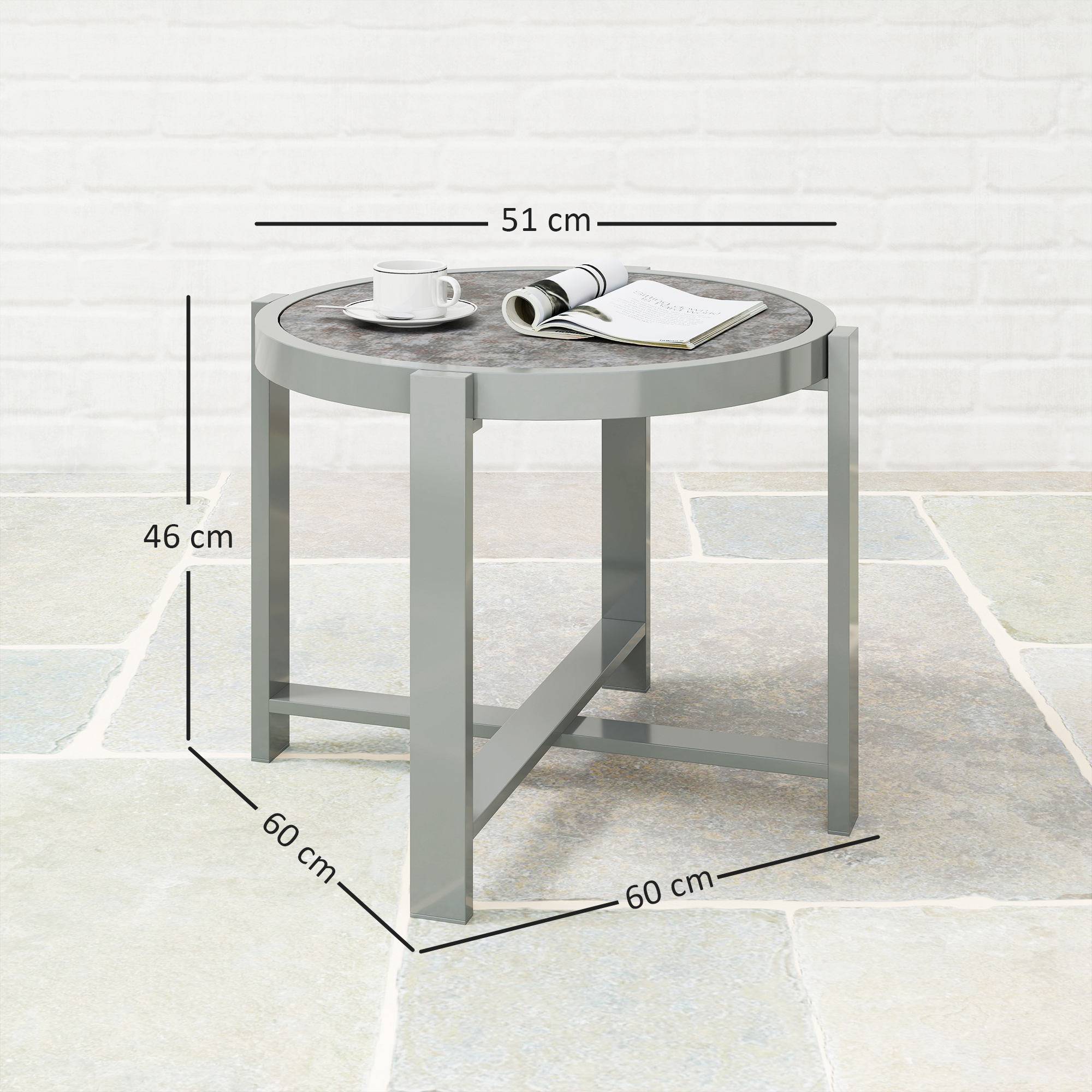 Table d’appoint ronde en aluminium aspect marbre, résistante aux intempéries pour jardin et balcon, couleur grise - Image 3